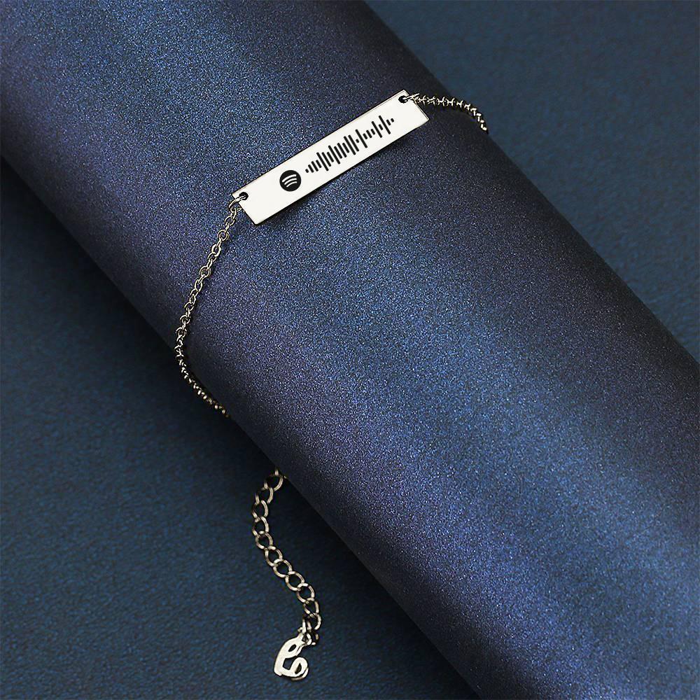 Scannable Spotify Code Anklet Engraved Bar Anklet Silver Color Gifts for Girlfriend -