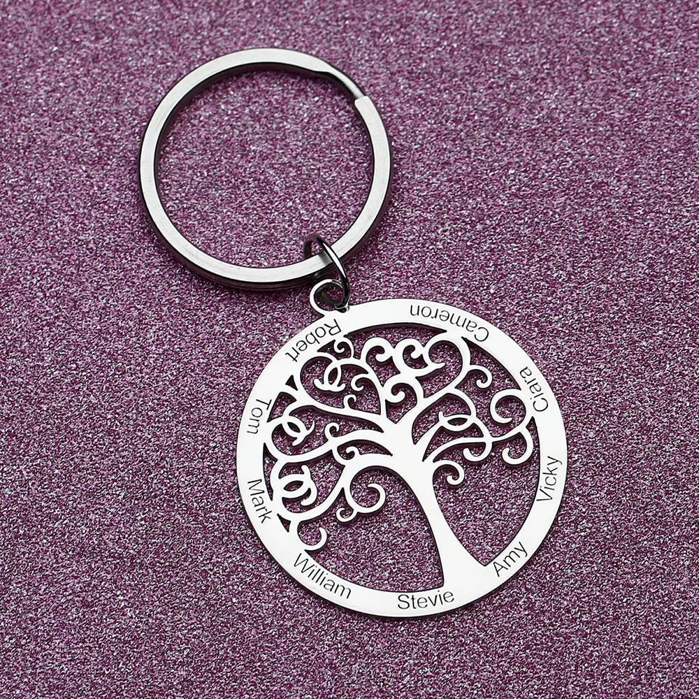 Engraved Circle Family Tree Key Chain