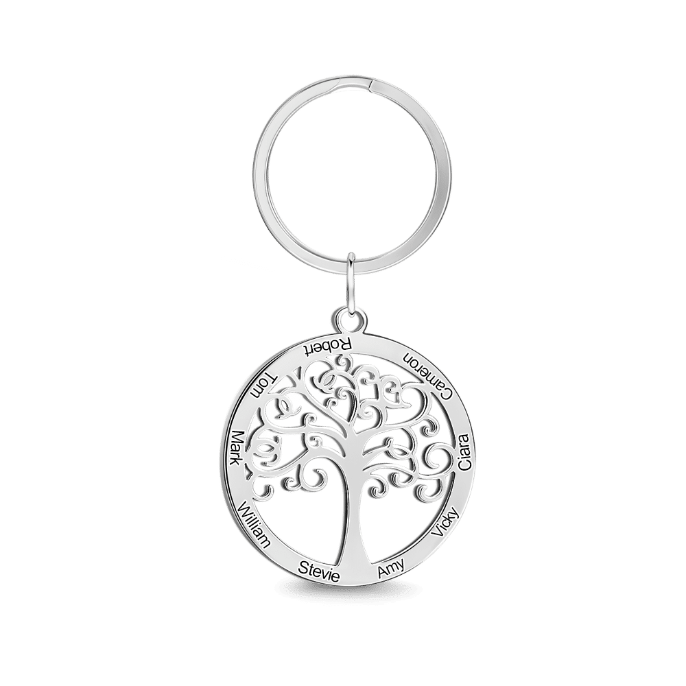 Engraved Circle Family Tree Key Chain