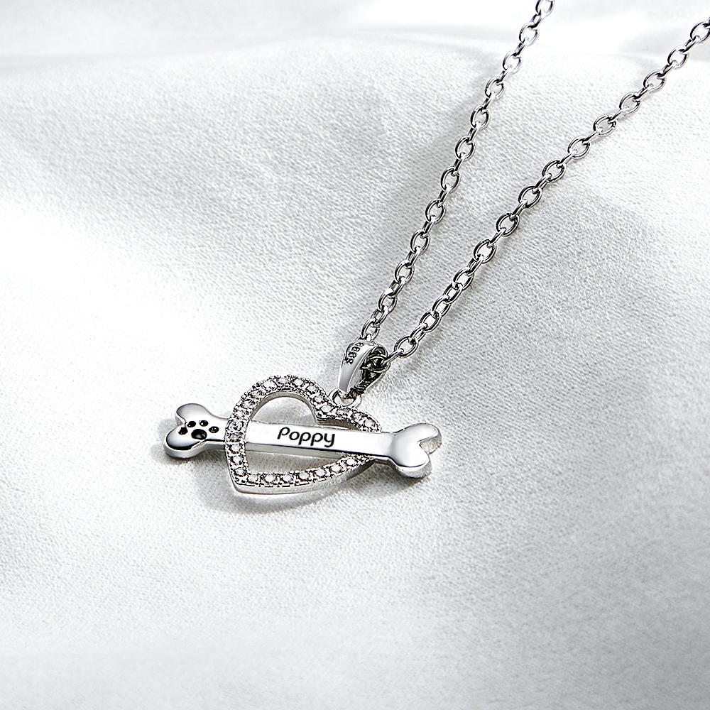 Personalized Bone Necklace With Text Fashion Heart-Shaped Rhinestone Pendant Gift For Her - soufeelmy