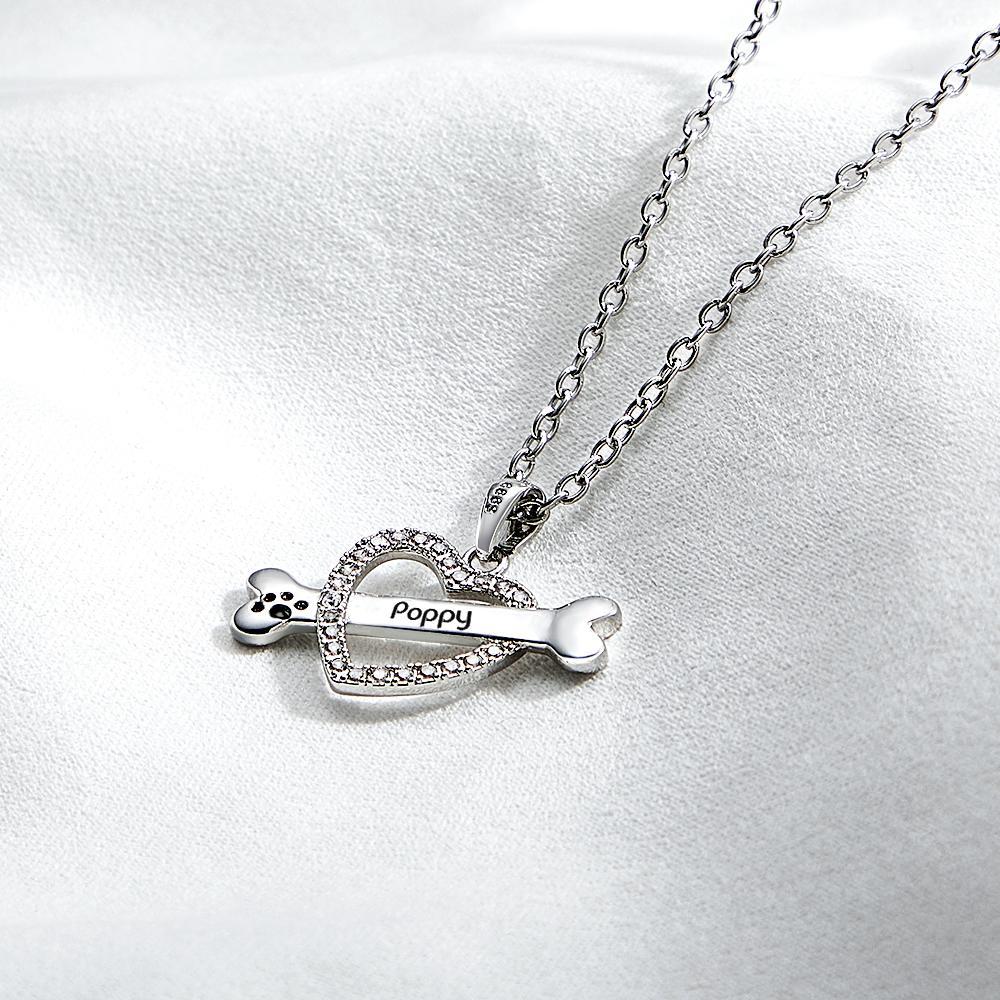 Personalized Bone Necklace With Text Fashion Heart-Shaped Rhinestone Pendant Gift For Her - soufeelmy