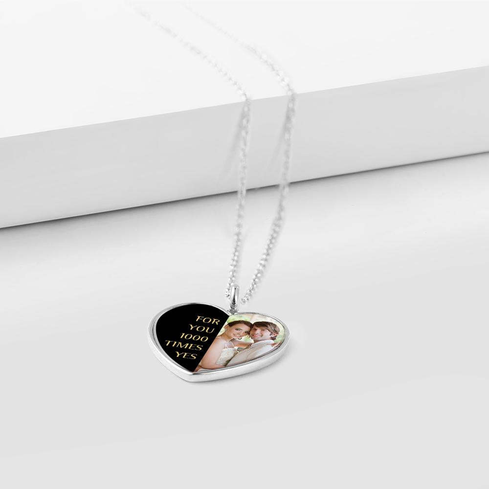 Engraved Heart Photo Necklace With Custom Half-heat Shaped Words And Photo - soufeelmy