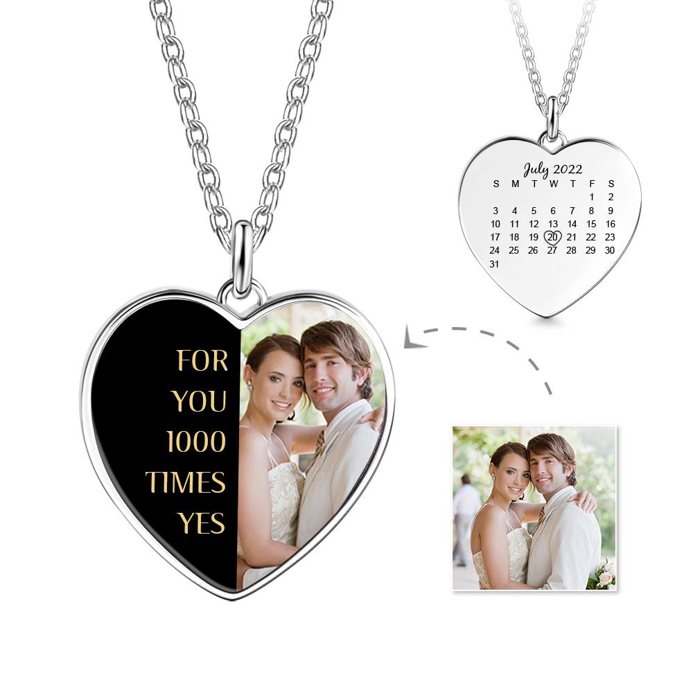 Engraved Heart Photo Necklace With Custom Half-heat Shaped Words And Photo - soufeelmy