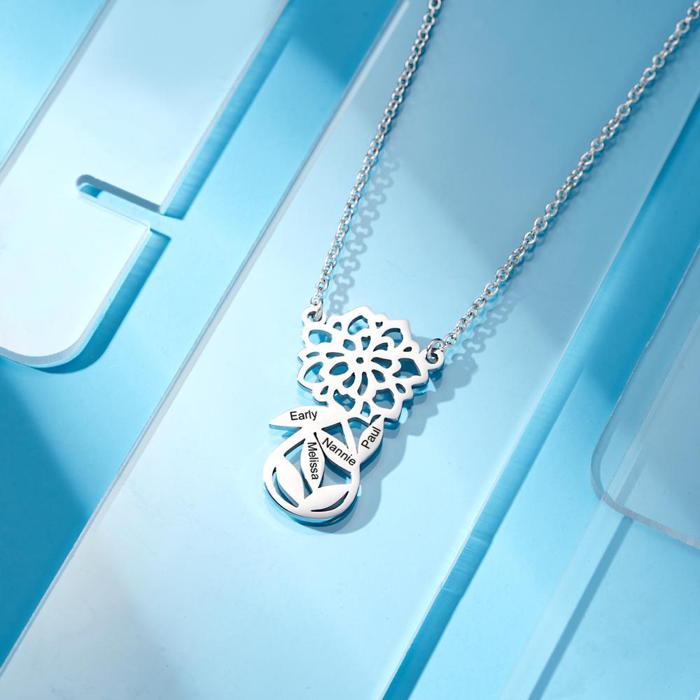 Custom Engraved Necklace Hollow Out Flower Exquisite Gifts - soufeelmy