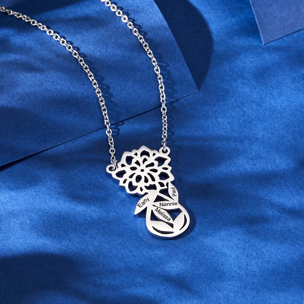 Custom Engraved Necklace Hollow Out Flower Exquisite Gifts - soufeelmy