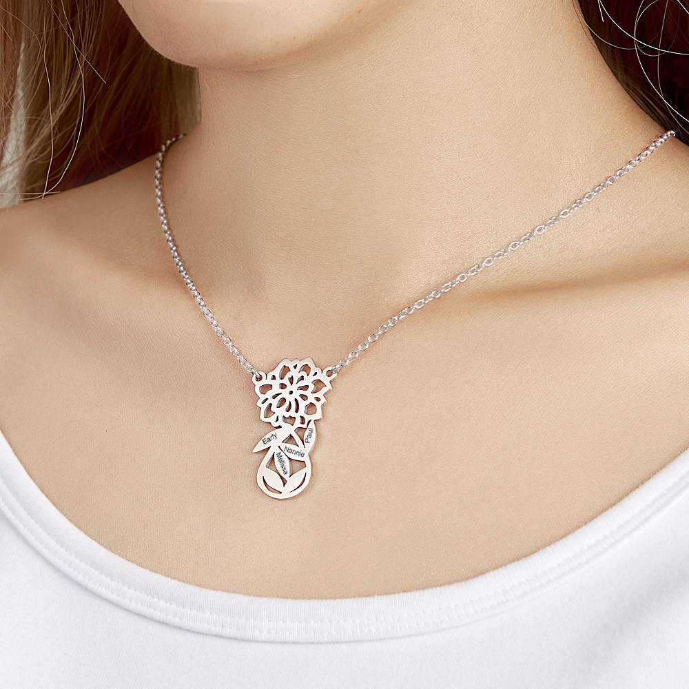 Custom Engraved Necklace Hollow Out Flower Exquisite Gifts - soufeelmy