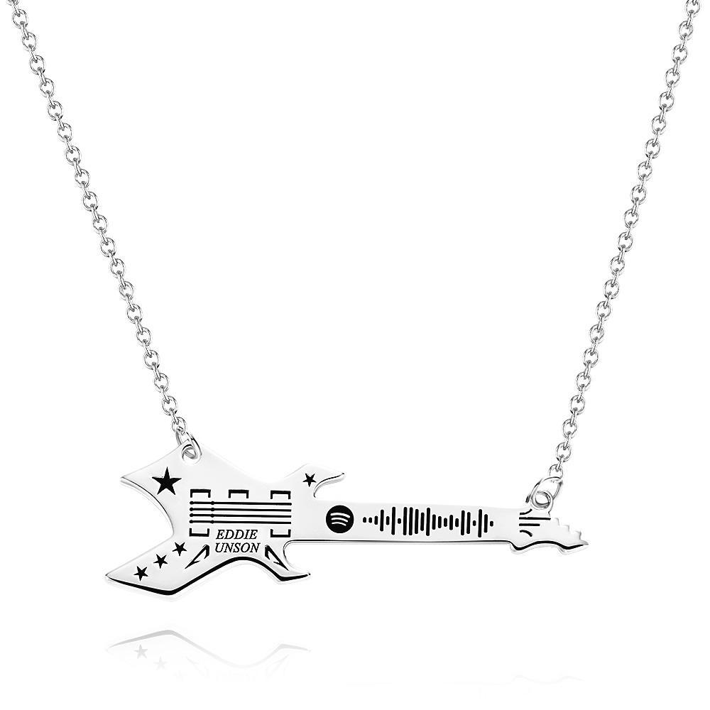 Scannable Spotify Code Guitar Shaped Necklace Engraved Custom Music Song Keychain Memory Gifts - soufeelmy