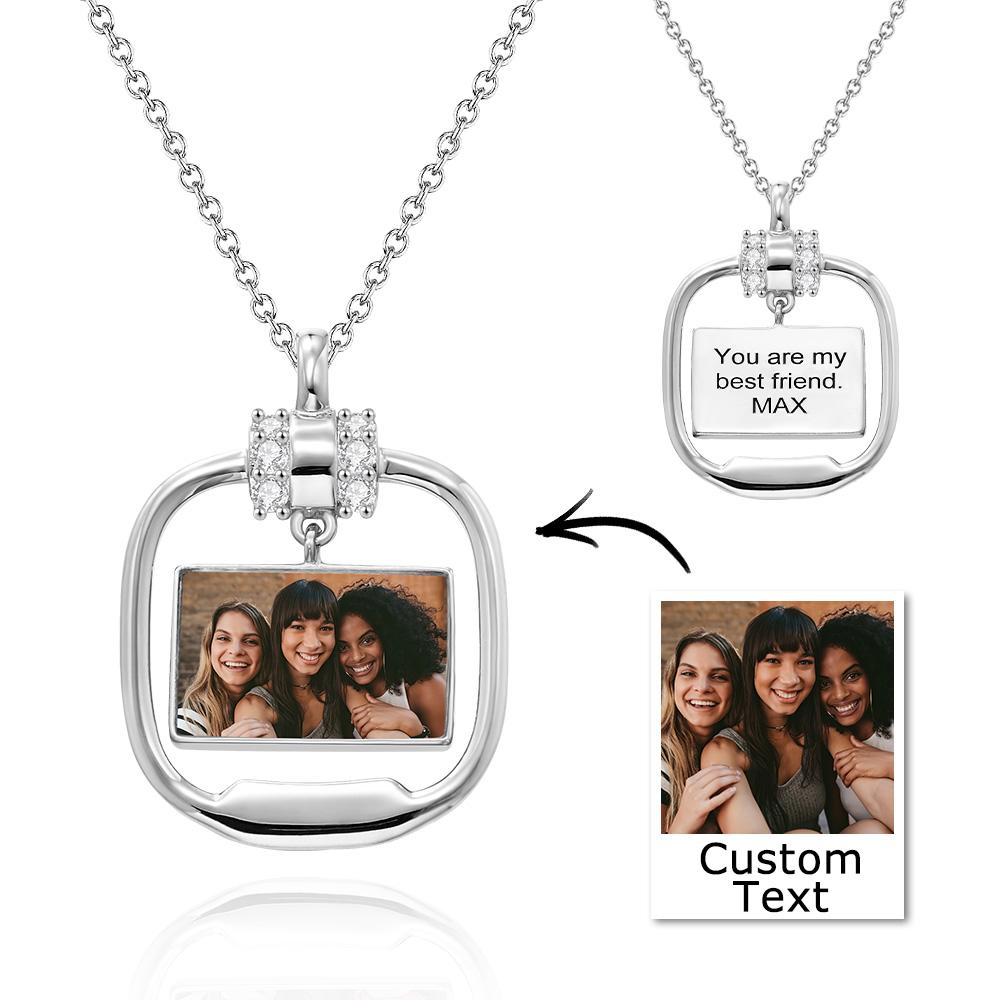 Custom Photo Engraved Necklace Personalized Pendant Necklace with Crystal Christmas Gift for Her - soufeelmy