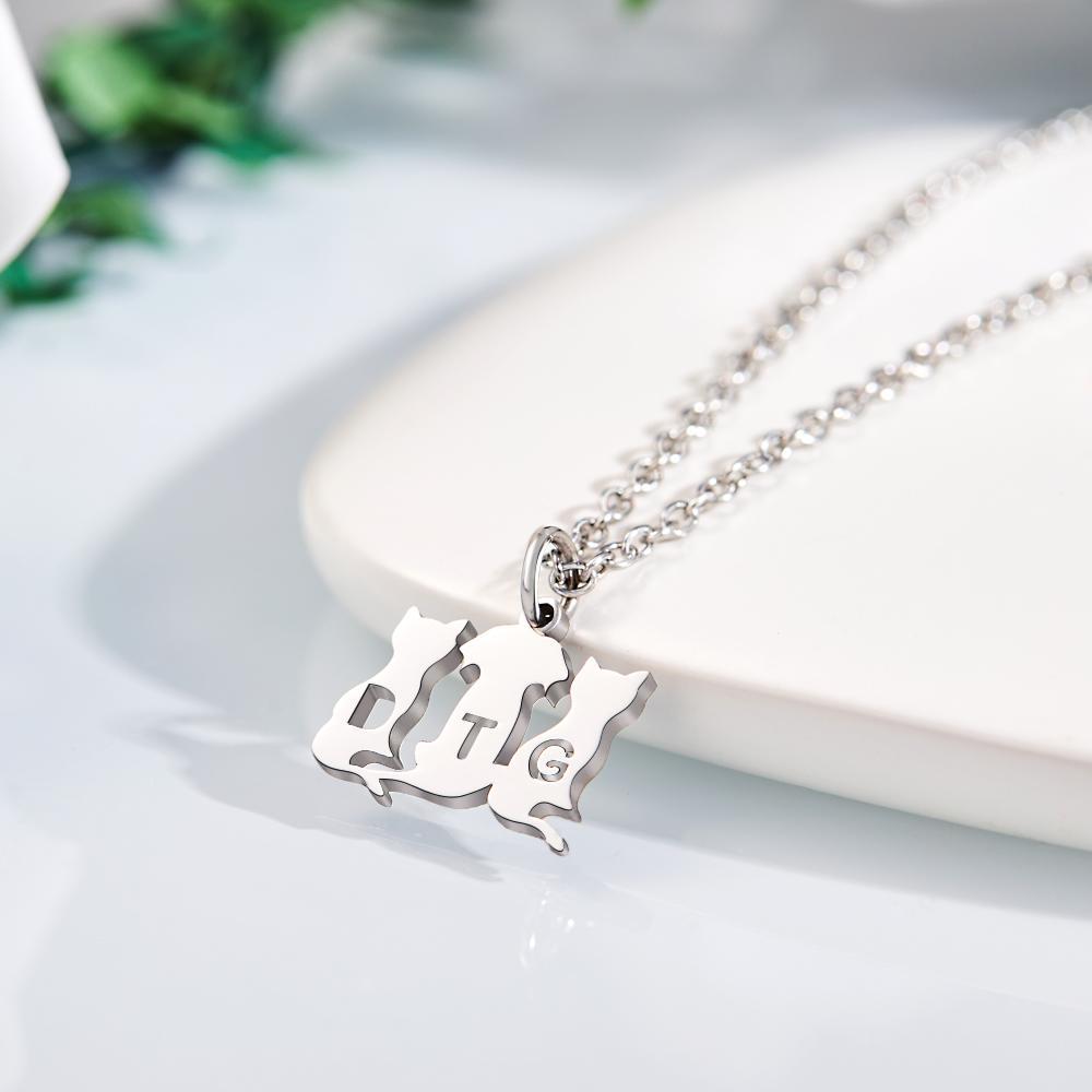 Personalized Family Animal Necklace Custom Engraved Initial Dog and Cat Necklace for Women - soufeelmy