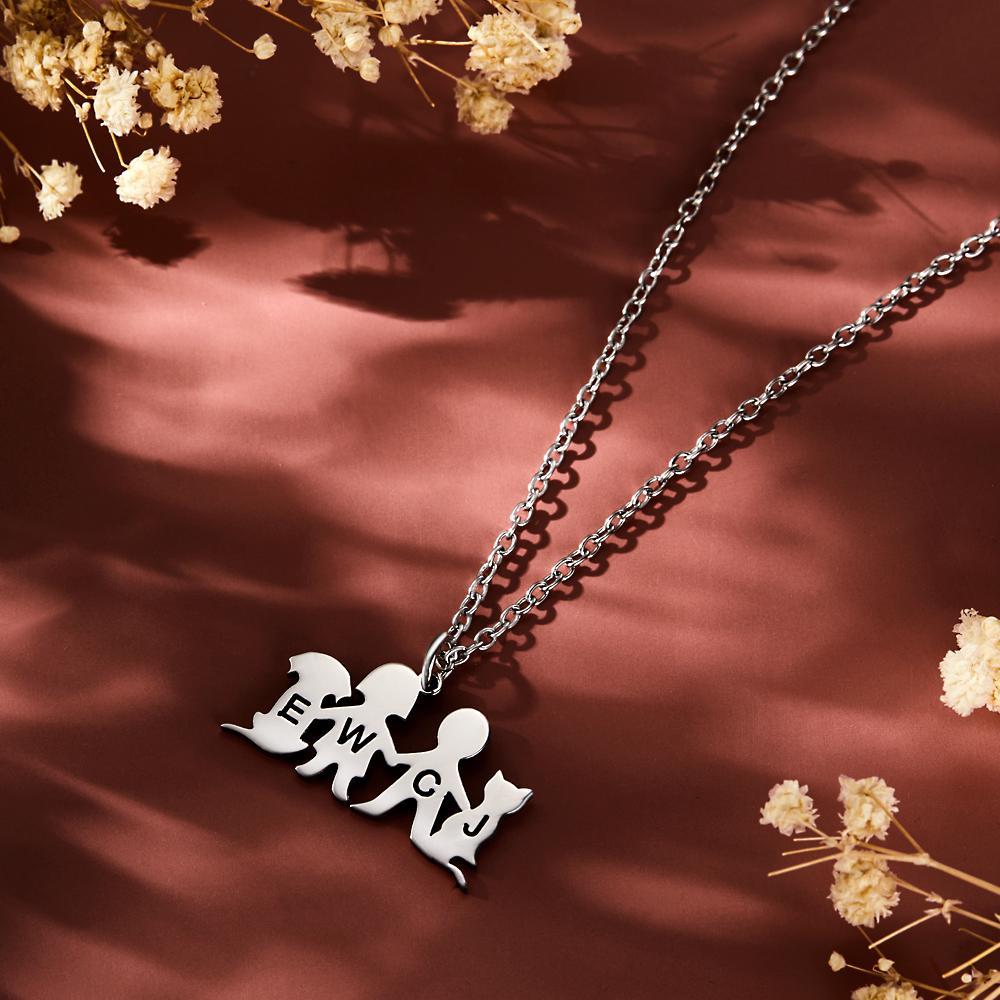 Personalized Family Animal Necklace Custom Engraved Initial Dog and Cat Necklace for Women - soufeelmy