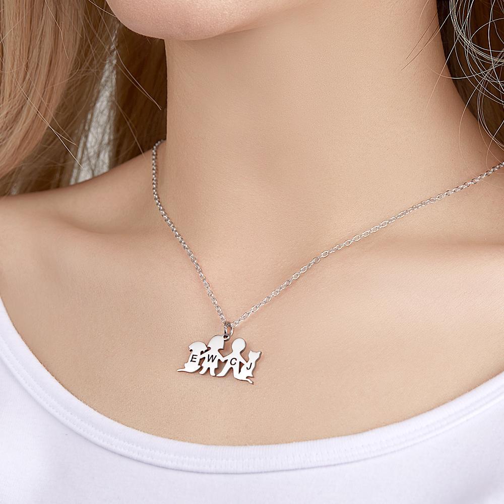 Personalized Family Animal Necklace Custom Engraved Initial Dog and Cat Necklace for Women - soufeelmy