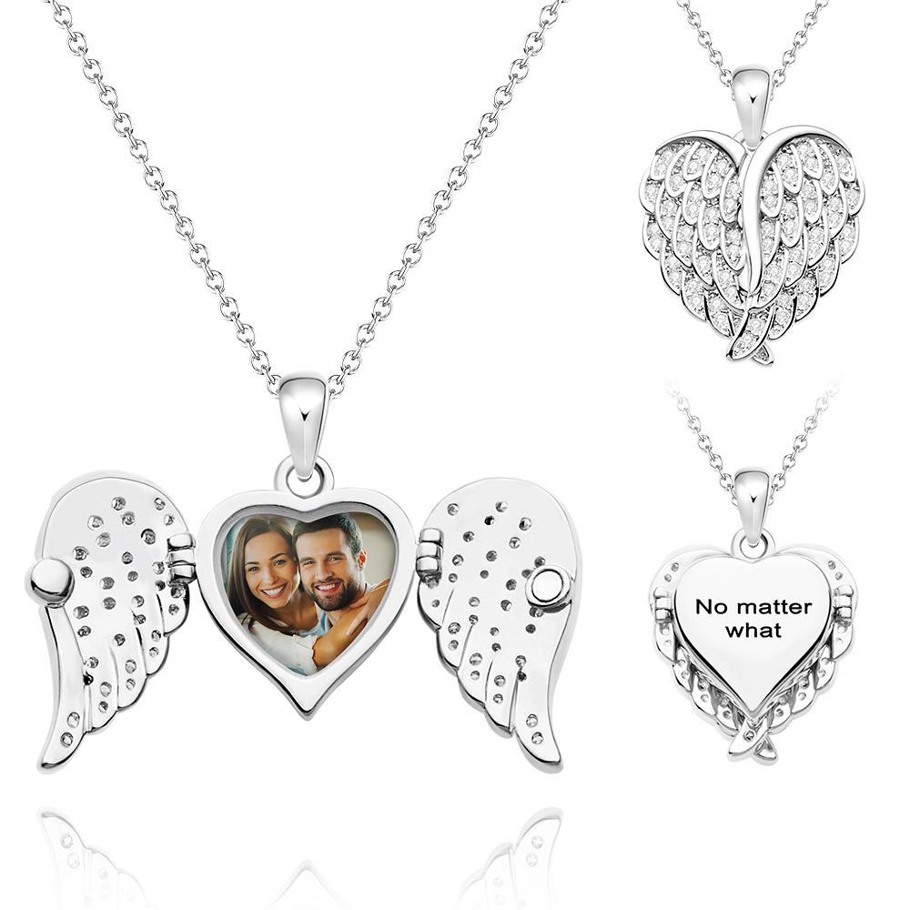 Custom Photo Engraved Necklace Angel Wings Delicate Diamond Gifts - soufeelmy