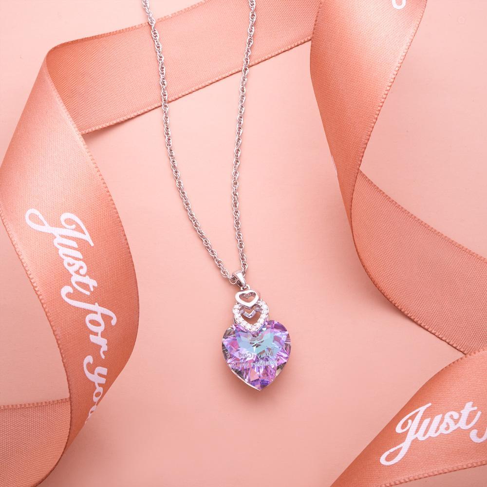 Custom Engraved Necklace Heart Colorful Light Crystal Delicate Gifts - soufeelmy