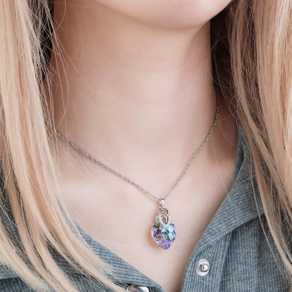 Custom Engraved Necklace Heart Colorful Light Crystal Delicate Gifts - soufeelmy