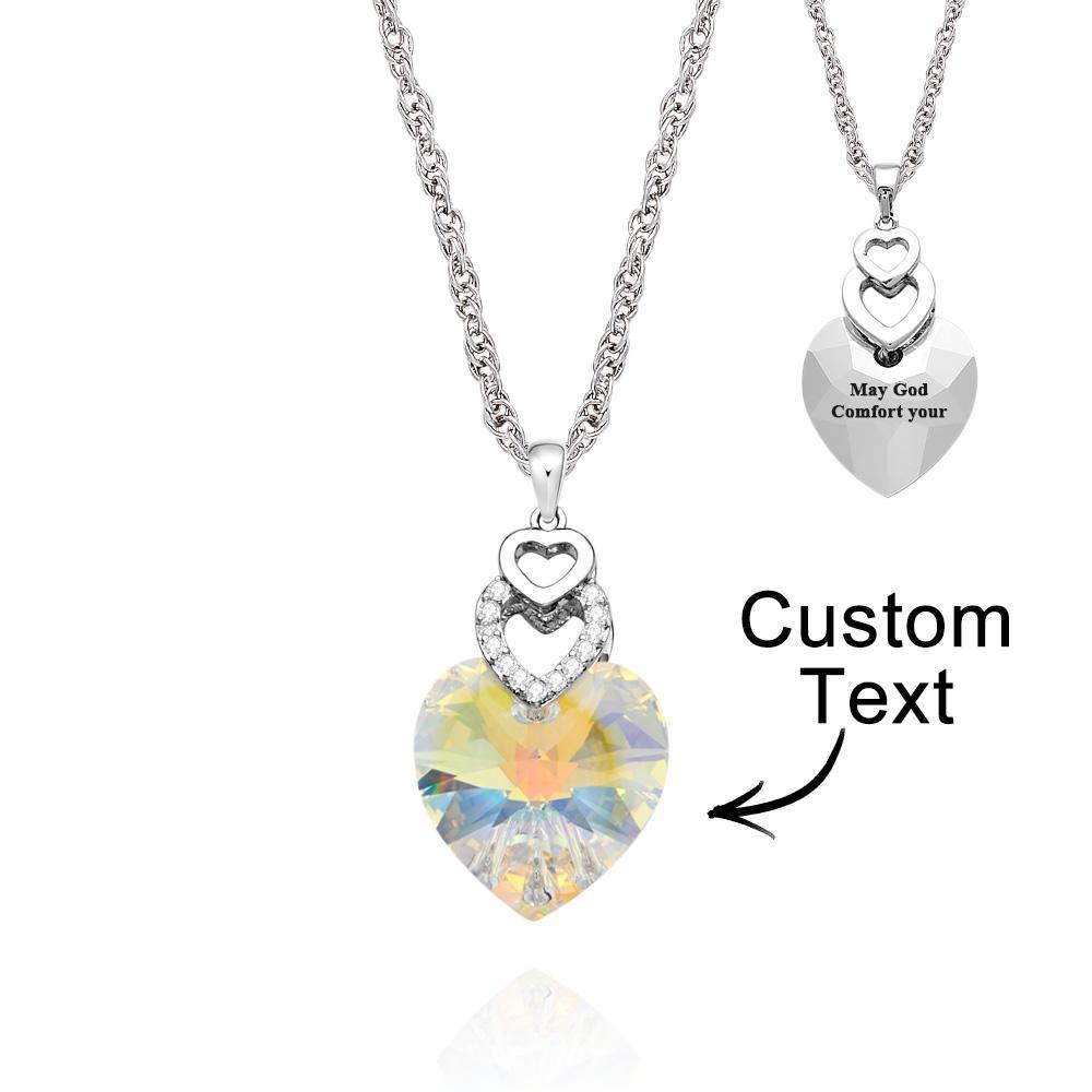 Custom Engraved Necklace Heart Colorful Light Crystal Delicate Gifts - soufeelmy