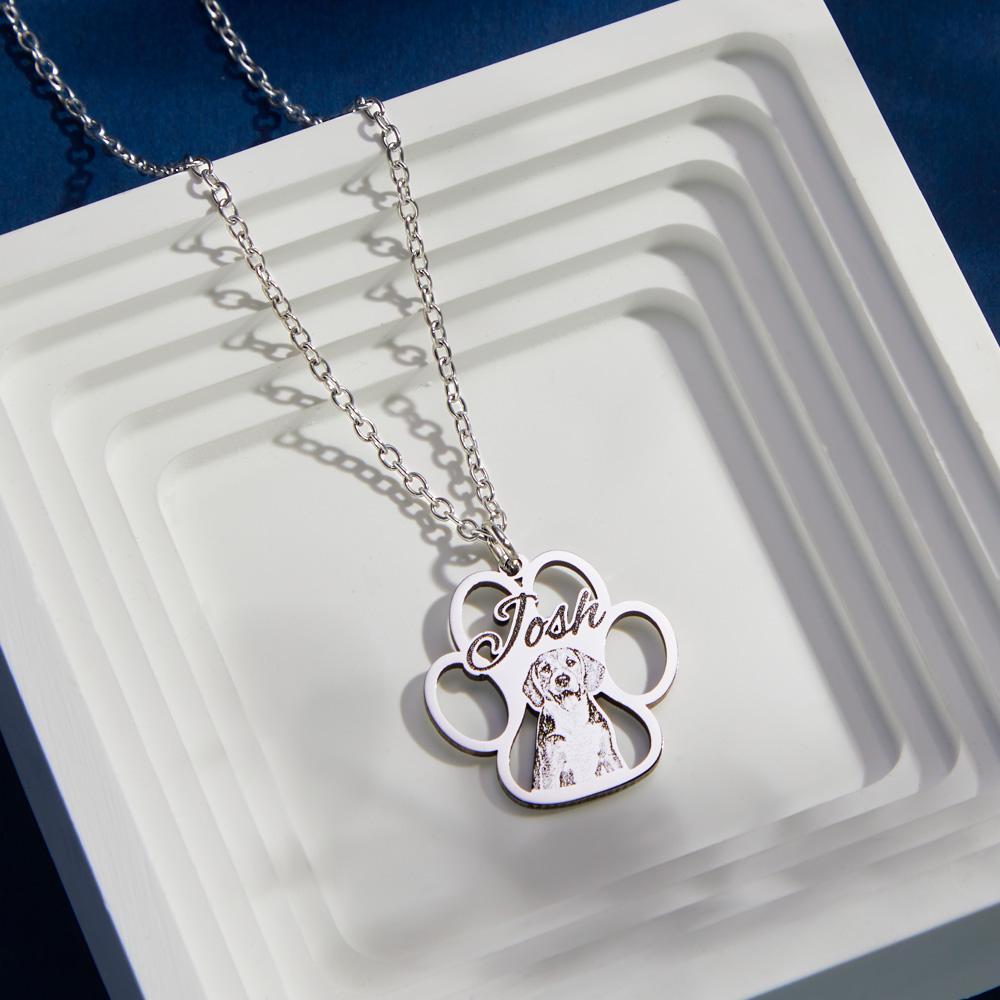 Custom Photo Engraved Necklace Creative Footprints Gifts for Pet Owners - soufeelmy