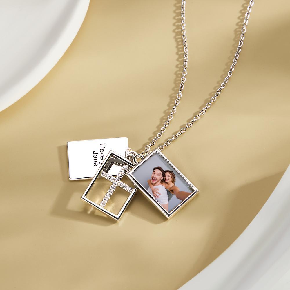 Custom Photo Engraved Necklace Multi-layer Creative Cross Gifts - soufeelmy
