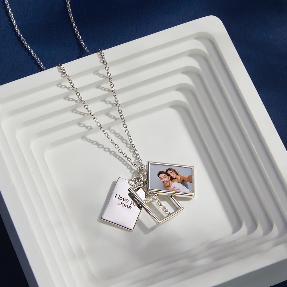 Custom Photo Engraved Necklace Multi-layer Creative Cross Gifts - soufeelmy