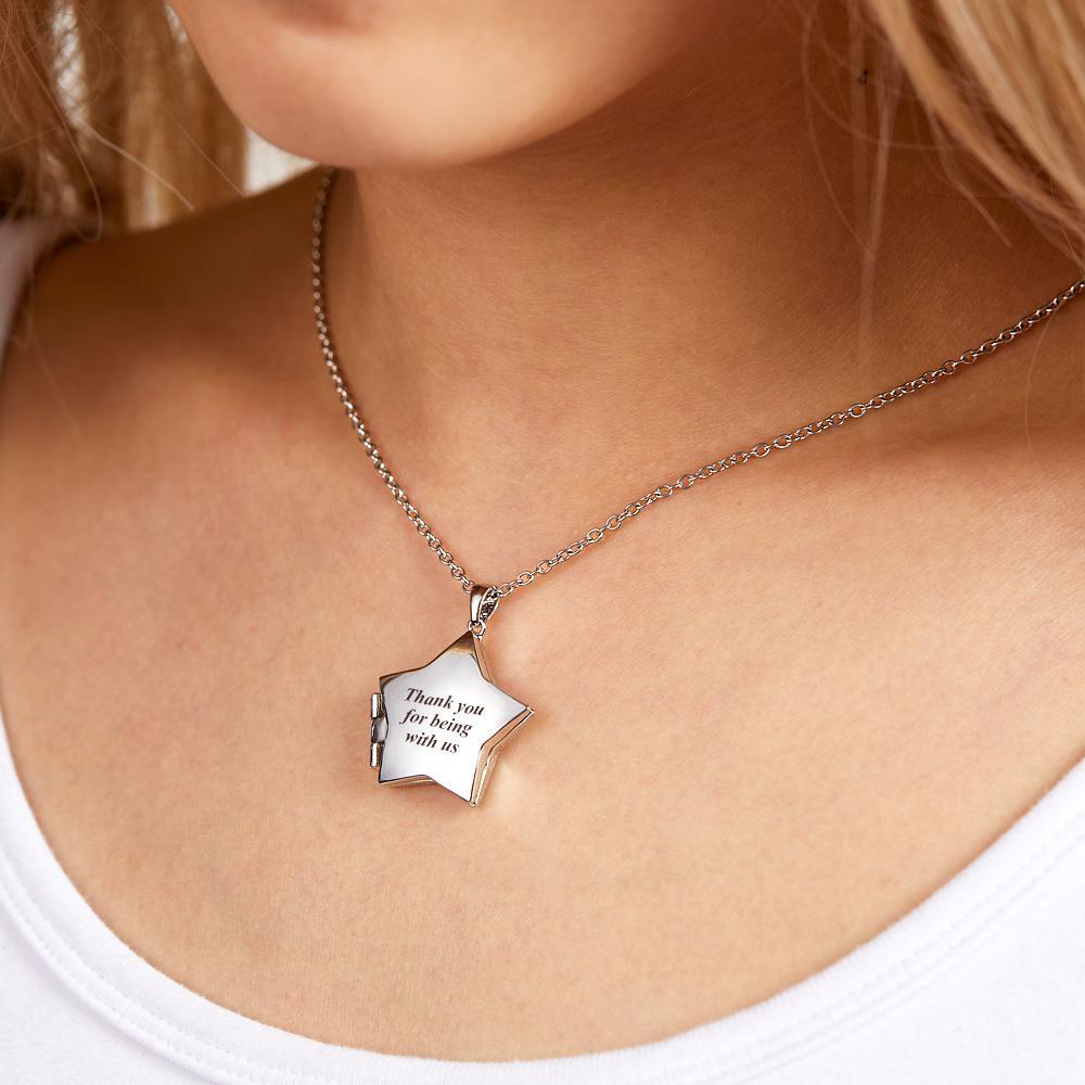 Star Locket Photo Necklace Personalized Engraved Memorial Picture Pendant Gift For Her - soufeelmy