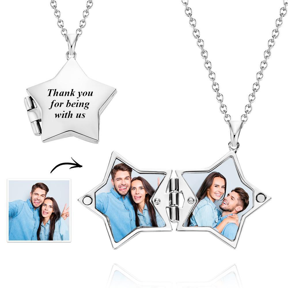 Star Locket Photo Necklace Personalized Engraved Memorial Picture Pendant Gift For Her - soufeelmy