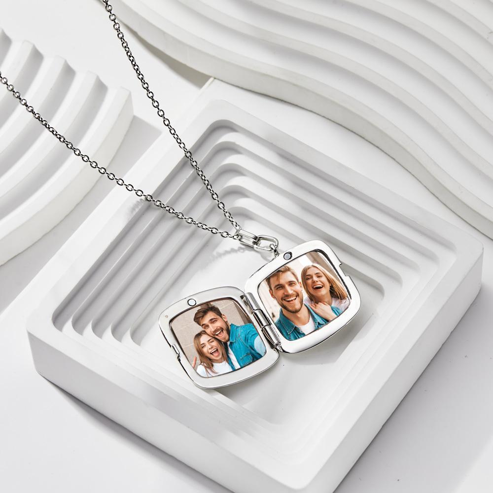 Custom Locket Photo Necklace Personalized Engraved Memorial Picture Pendant Gift For Her - soufeelmy