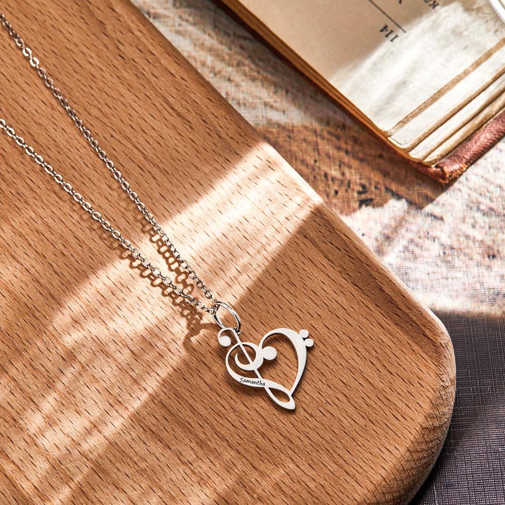 Personalized Treble Clef Bass Clef Music Teacher Gift Engraved Necklace Music Note Appreciation Jewelry for Piano Teacher - soufeelmy