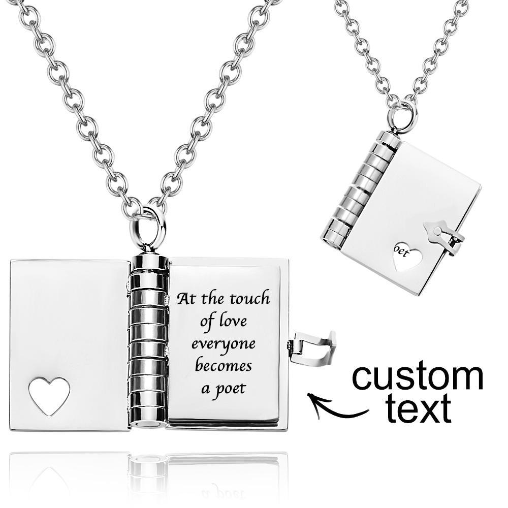 Personalised Silver Petite Book Locket Necklace Pendant Charm Message Necklace Memory Gift for Her