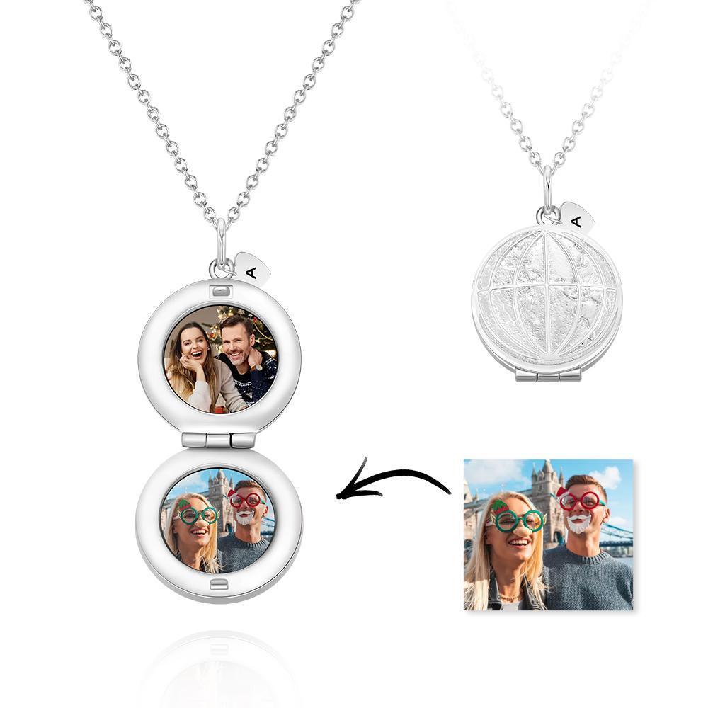 Custom  Photo Engraved Necklace Earth Modeling Flip Photo Creative Gift