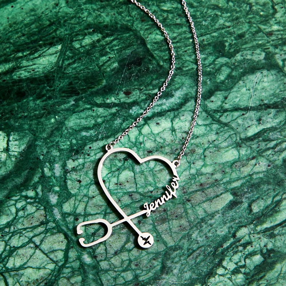 Custom Name Stethoscope Necklace, Heart Name Necklace, Personalized Name Necklace, Best Gifts For Her