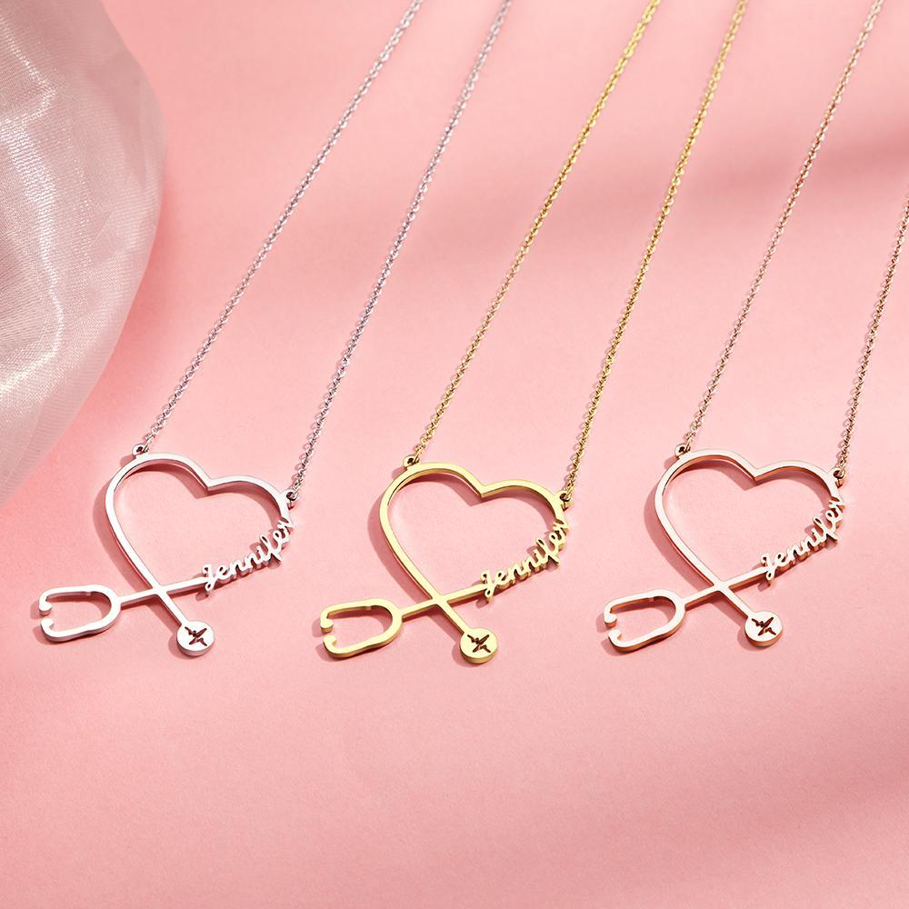 Custom Name Stethoscope Necklace, Heart Name Necklace, Personalized Name Necklace, Best Gifts For Her
