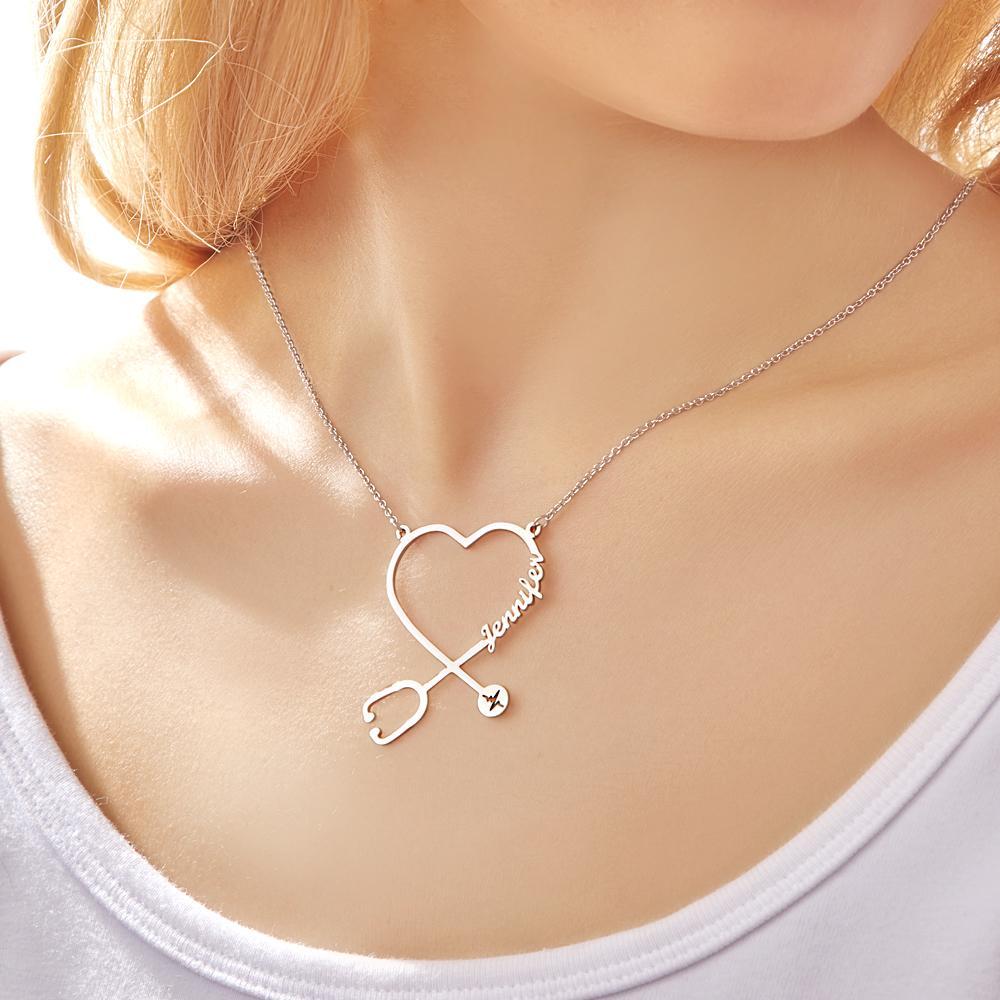 Custom Name Stethoscope Necklace, Heart Name Necklace, Personalized Name Necklace, Best Gifts For Her