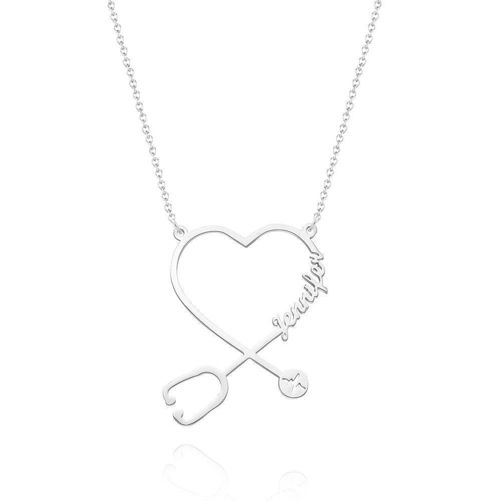 Custom Name Stethoscope Necklace, Heart Name Necklace, Personalized Name Necklace, Best Gifts For Her