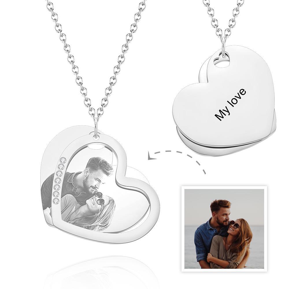 Custom Photo Engraved Necklace Double Layer Heart Shape Gifts - soufeelmy