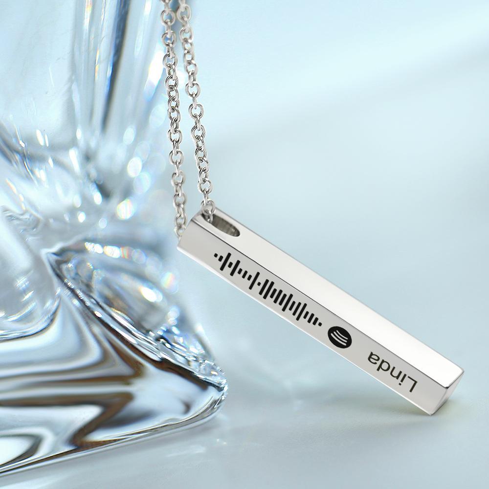 Personalized Custom Music Scan Song Spotify Code Necklace Flexible Square Shaped Bar Necklace Engraved Name Pendant Jewelry Gift - soufeelmy