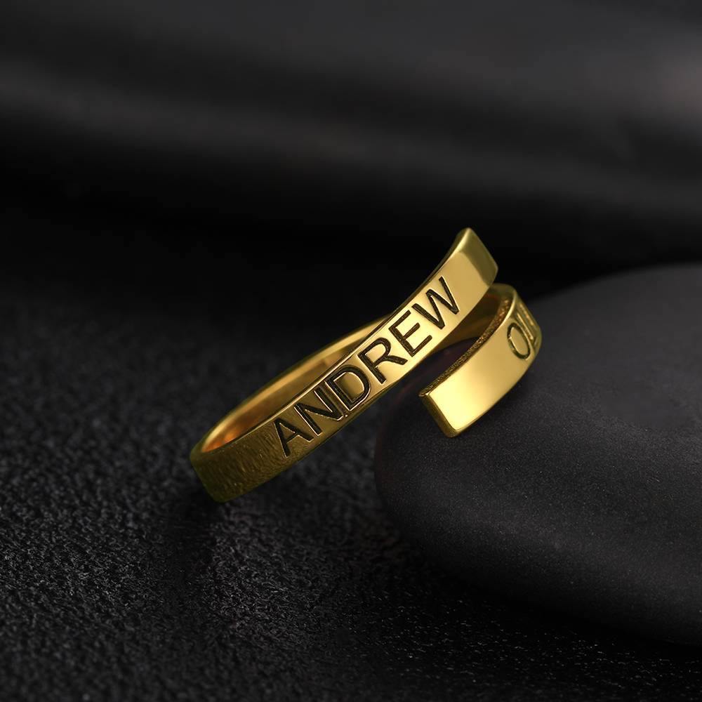 Custom Name Ring, Engraved Two Name Ring 14K Gold Plated - Golden - soufeelus
