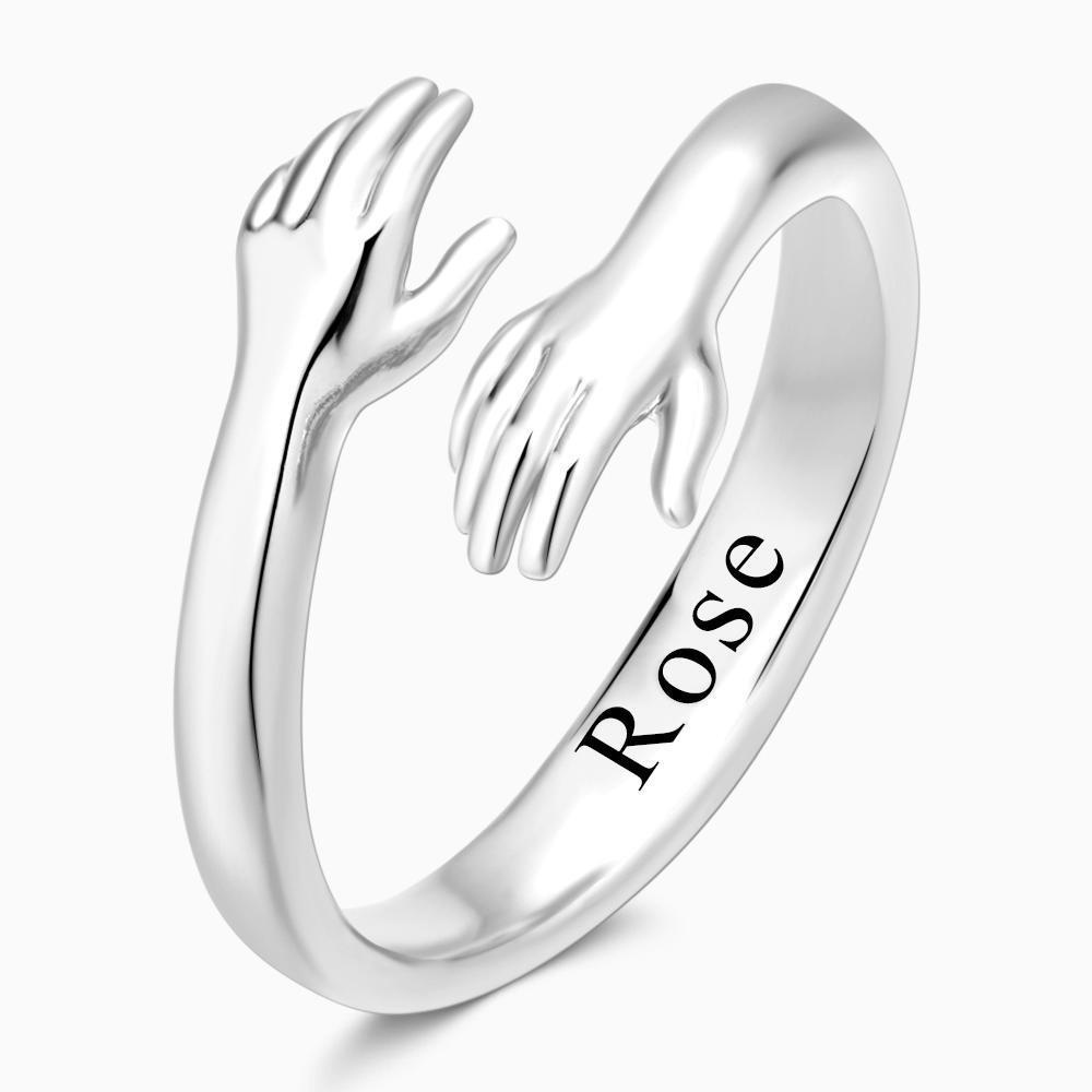 Custom Name Hug Rings Love Hugging Hand Stackable Ring Open Ring Gift