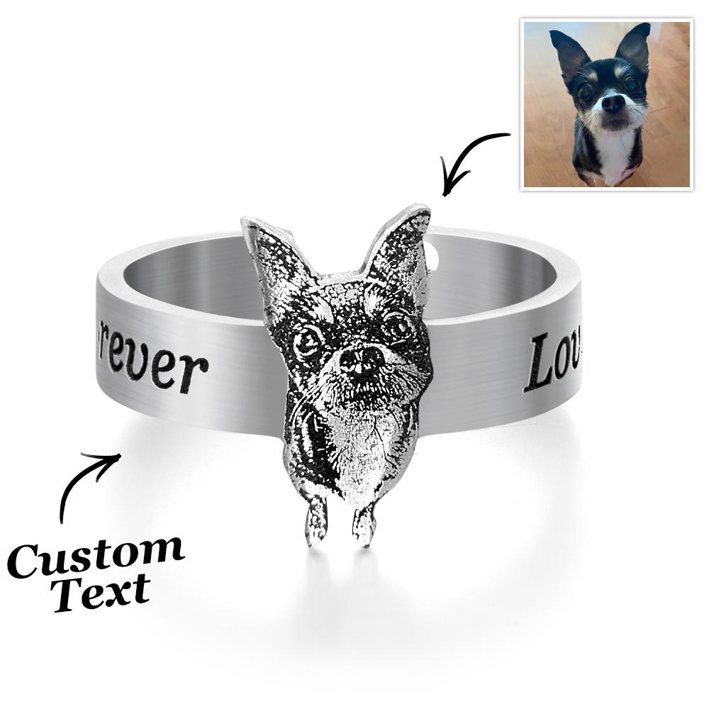 Personalized Pet Photo Ring for Women Men DIY Stainless Steel Engraved Kitten and Puppy Photo Open Ring Gift for Pet Lover - soufeelmy