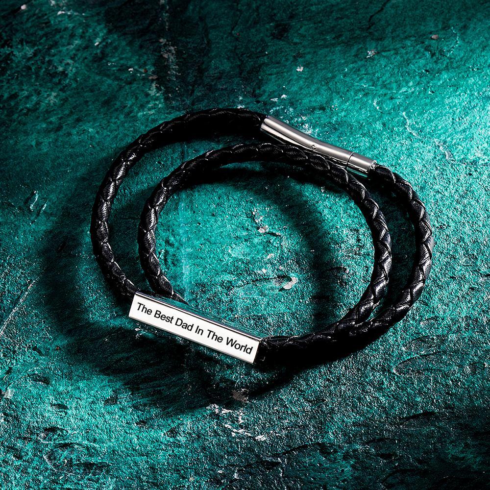 Men's Leather Bracelet Leather Wrap Bracelet Name Bracelet Gift for Him