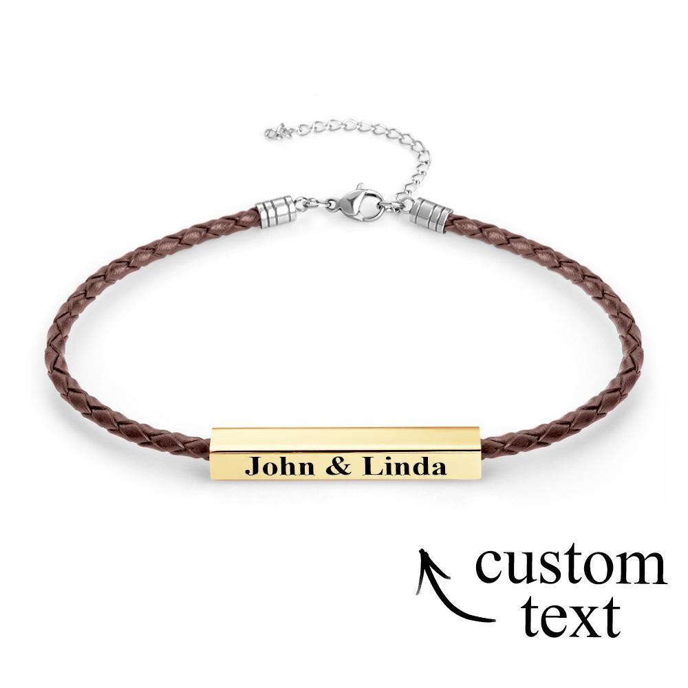 Custom Made Men's Leather Bracelet with Stainless Steel Engraved Bar Personalized ID Bracelet Gift for Him Men Dad Boyfriend Husband - soufeelmy