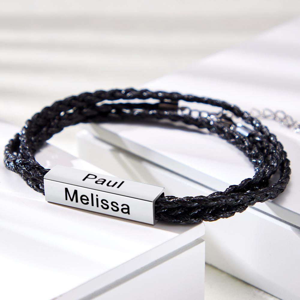 Custom Engraved Bracelet Around Engraved Weave Gifts for Man - soufeelmy