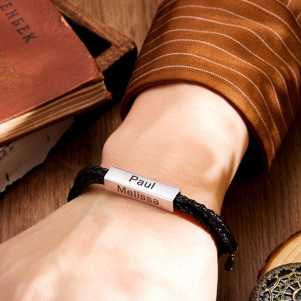 Custom Engraved Bracelet Around Engraved Weave Gifts for Man - soufeelmy