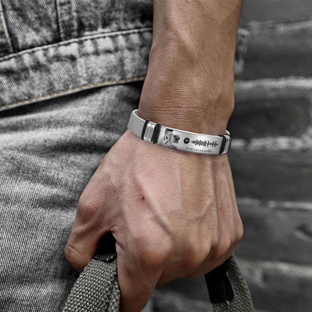 Custom Stainless Steel Men's Bracelet With Personalized Spotify Code Photo And Engraved Words Best Gifts for Dad On Father's Day - soufeelmy