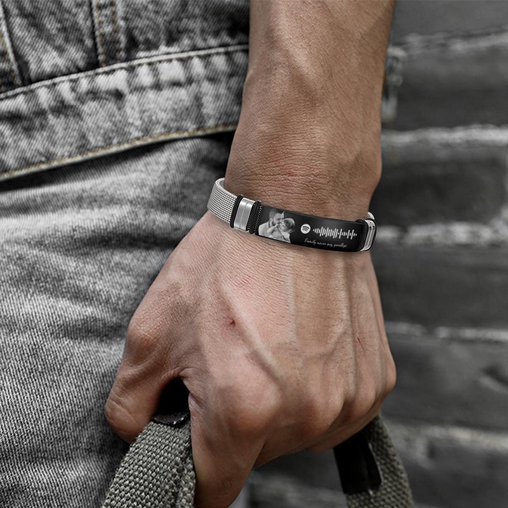 Custom Stainless Steel Men's Bracelet With Personalized Spotify Code Photo And Engraved Words Best Gifts for Dad On Father's Day - soufeelmy