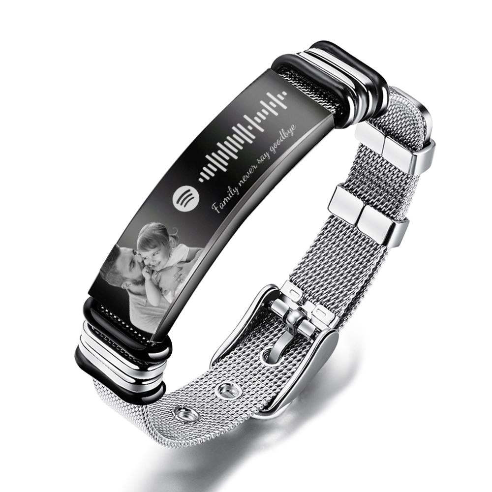 Custom Stainless Steel Men's Bracelet With Personalized Spotify Code Photo And Engraved Words Best Gifts for Dad On Father's Day - soufeelmy