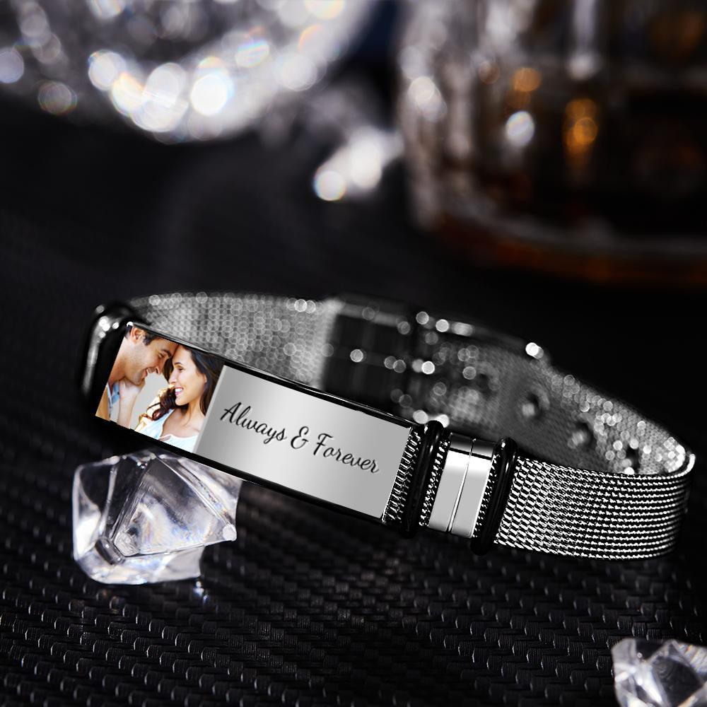 Custom Photo And Engraved Stainless Steel Bracelet Gift For Couples - soufeelmy