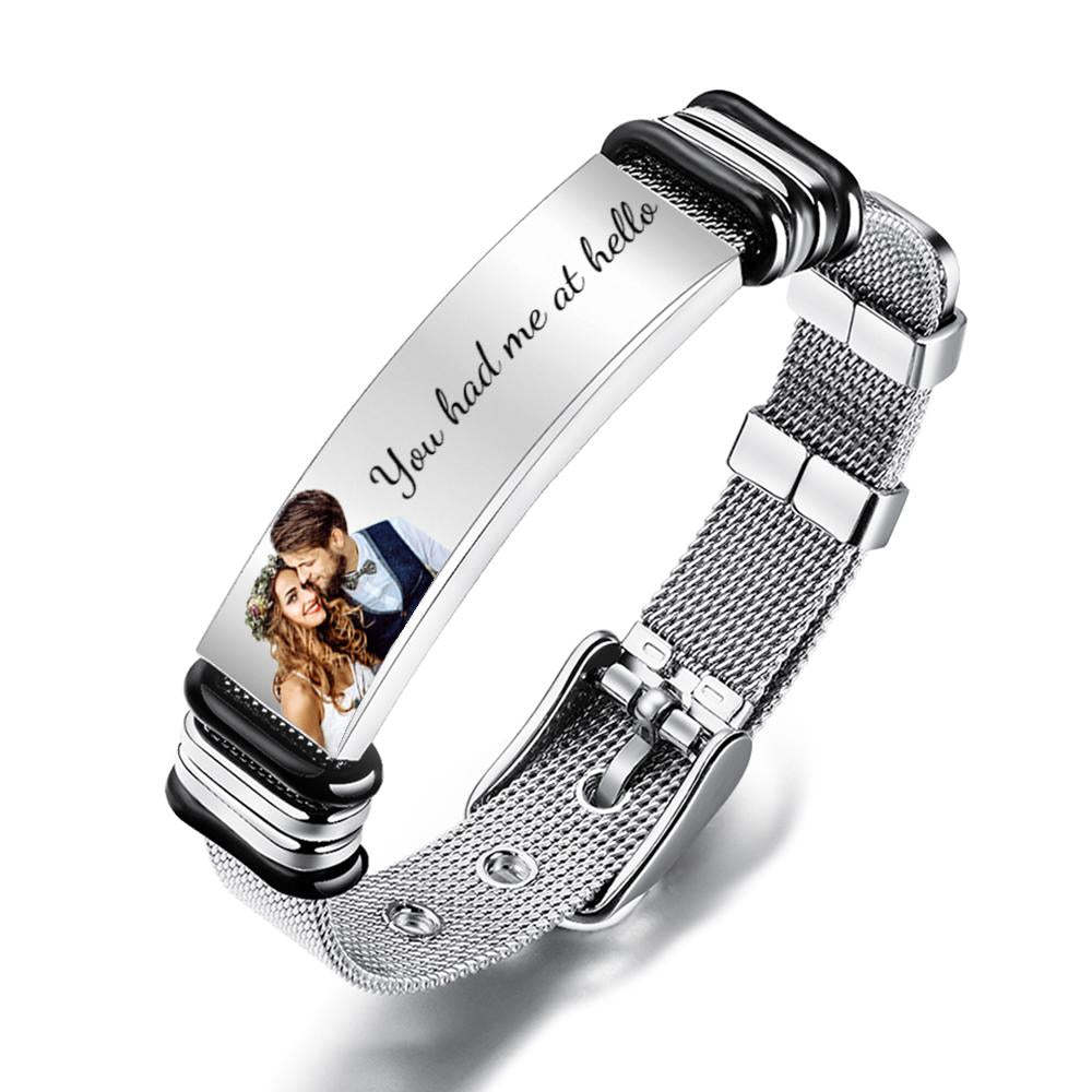 Custom Photo And Engraved Stainless Steel Bracelet Best Something New Gift for Wedding Day - soufeelmy