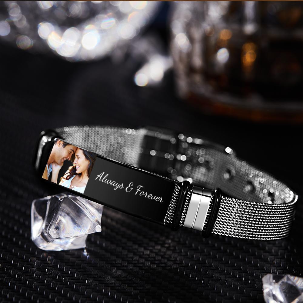 Custom Photo And Engraved Stainless Steel Bracelet Gift For Couples - soufeelmy