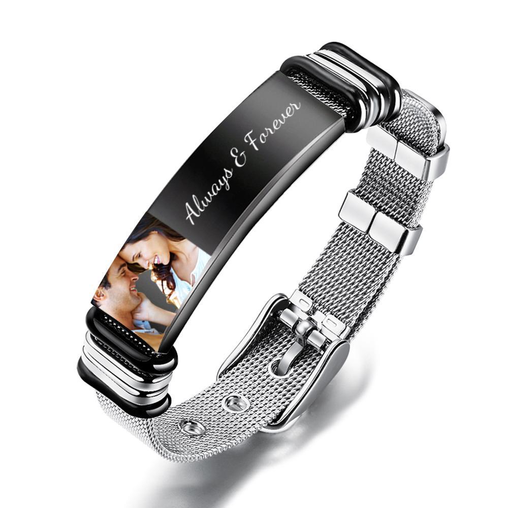 Custom Photo And Engraved Stainless Steel Bracelet Gift For Couples - soufeelmy
