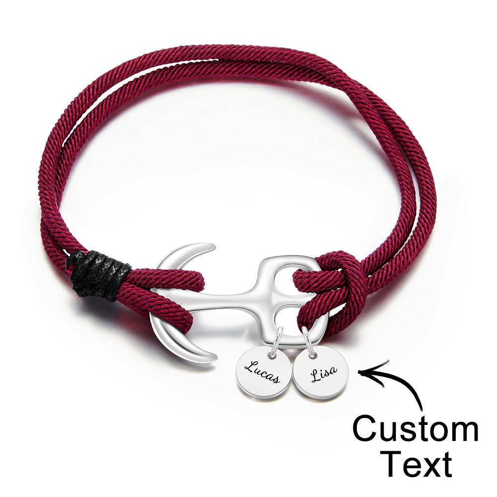 Custom Engraved Bracelet Marine Anchor Cord Bracelet Gift for Men - soufeelmy