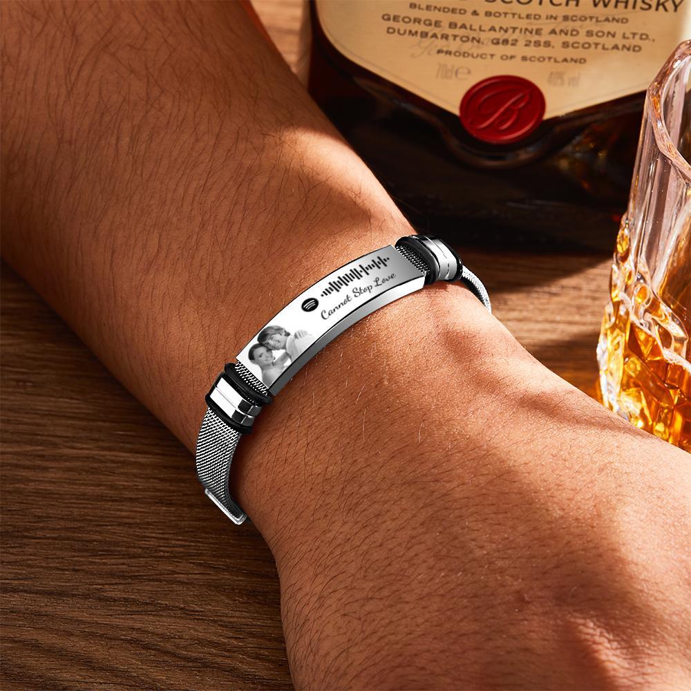 Customized Optional Photo Engraved Spotify Music Stainless Steel Bracelet Best Gifts For Men Gifts For Couples Christmas Gift - soufeelmy